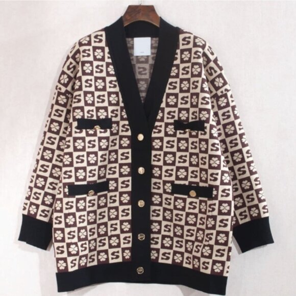 SANDRO Glorious Monogram Knit Cardigan - Picture 1 of 7